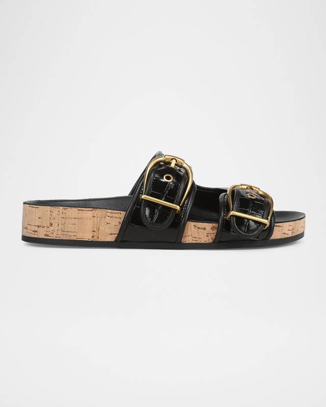 Prue Croc-Printed Leather Slide Sandals